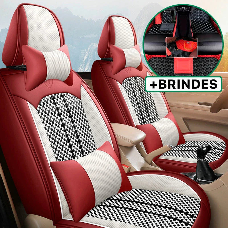 Capa Universal Evotek Completa para Carro em Couro Legítimo com AirBag +3 BRINDES: Tapetes Automotivos