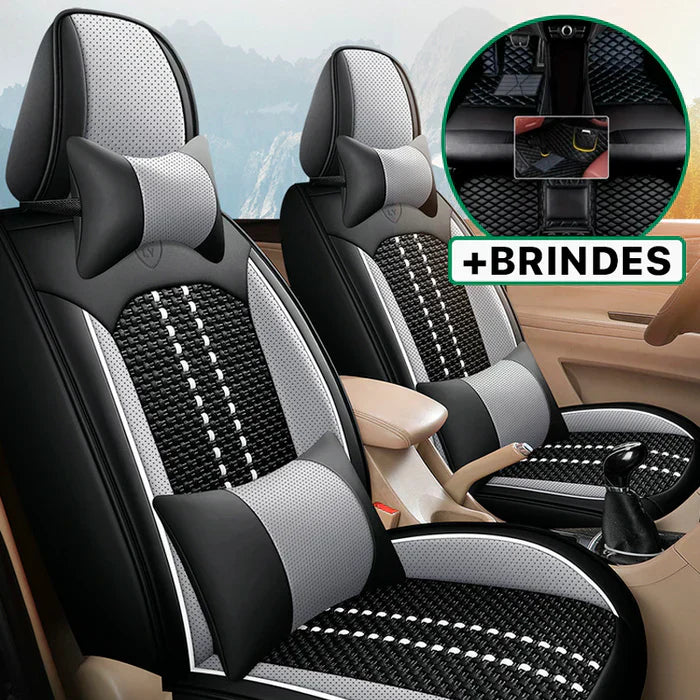 Capa Universal Hermen Completa para Carro em Couro Legítimo com AirBag + BRINDES: Tapetes Automotivos